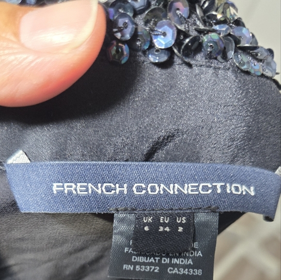 French Connection Silk Button Up Dress Long Sleeve With Sequins Detail Sz 2 - Picture 7 of 12